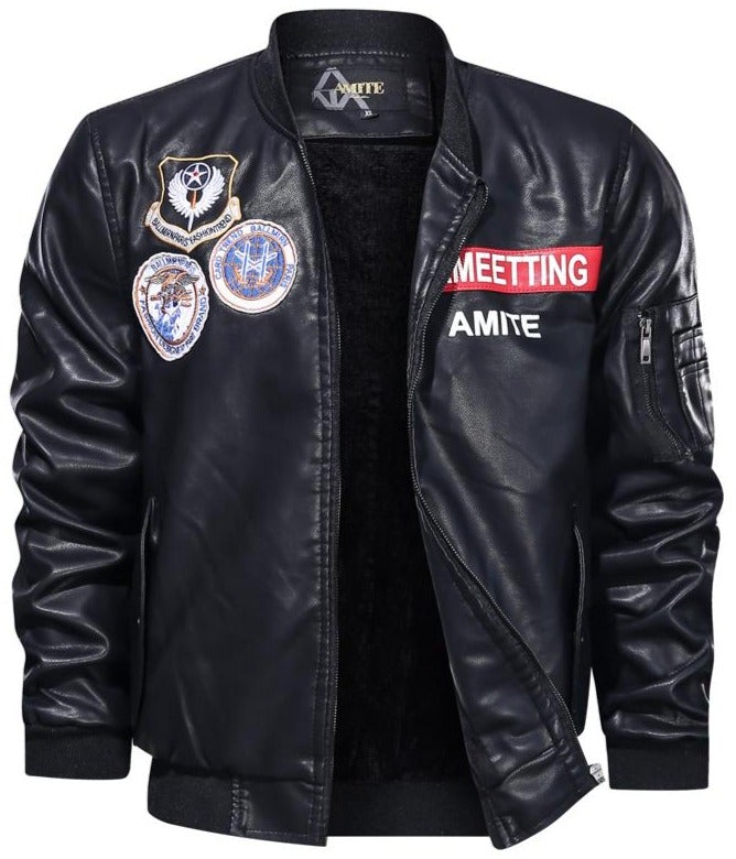 77Killer Air Force One Leather Jacket – Embroidered Military