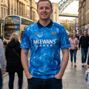 Newcastle United 1994-1995 Away Retro Jersey | Classic Blue & Maroon “Entertainers” Shirt