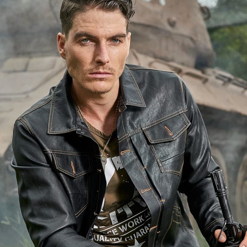 77Killer leather pilot bomber jacket - M, Black