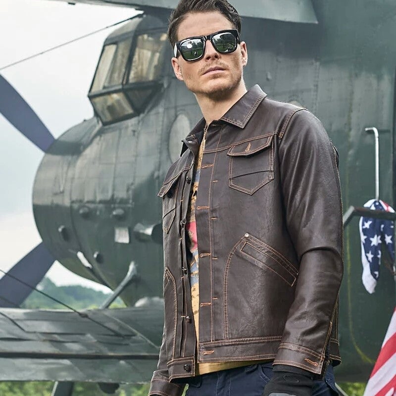 77Killer leather pilot bomber jacket - M, Brown