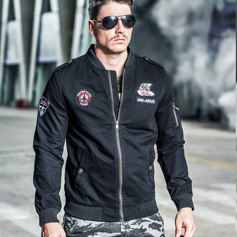 77Killer Eagle head pilot military jacket - M, Black